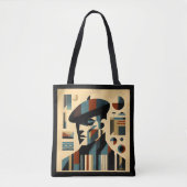 Midden eeuw modern kunst man met baret tote bag (Voorkant)