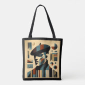 Midden eeuw modern kunst man met baret tote bag (Achterkant)