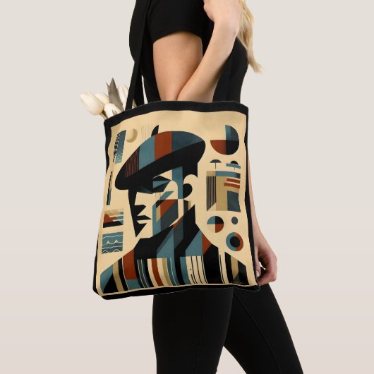 Midden eeuw modern kunst man met baret tote bag (Dichtbij)