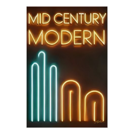 Midden eeuw modern kunst neon licht ontwerp perfect poster (Voorkant)