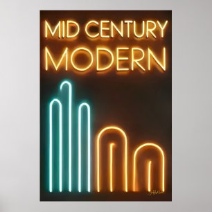 Midden eeuw modern kunst neon licht ontwerp poster