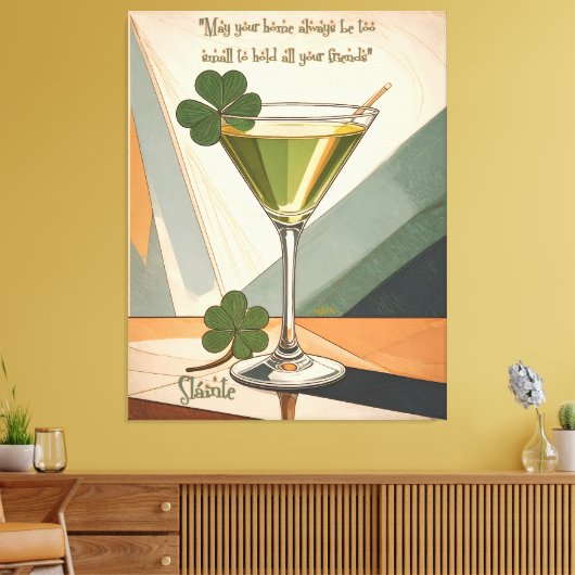 Midden eeuw modern kunst Shamrock Martini Sláinte! Canvas Afdruk (Insitu (Woonkamer))