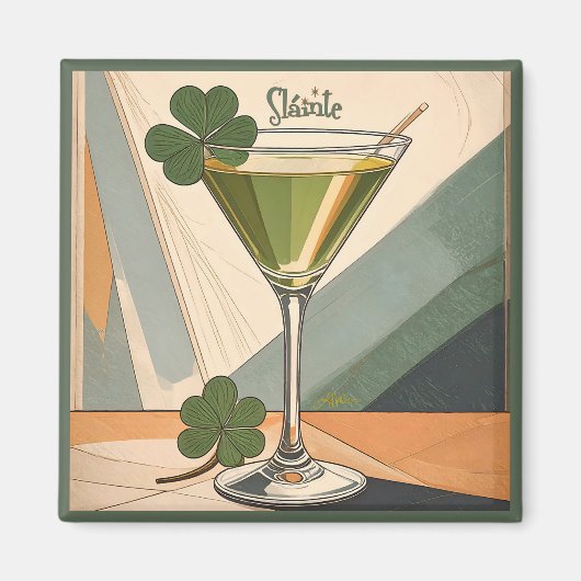 Midden Eeuw Modern Kunst Shamrock Martini Sláinte! Magneet (Voorkant)