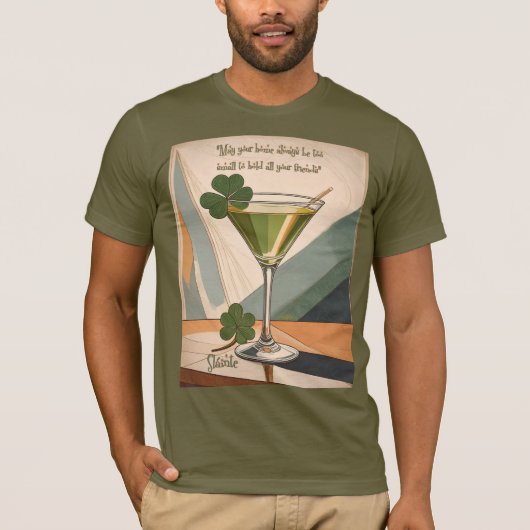 Midden eeuw modern kunst Shamrock Martini Sláinte! T-shirt (Voorkant)