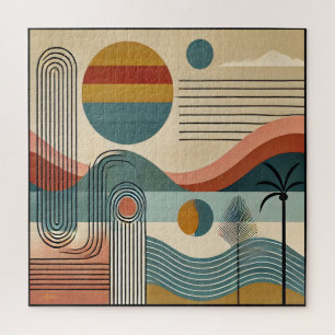 Midden eeuw modern kunst strand zonsopgang legpuzzel