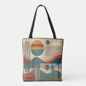 Midden eeuw modern kunst strand zonsopgang tote bag (Achterkant)