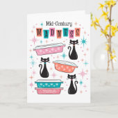 Midden-Eeuw Modern Madness Kaart Pyrex Cats Kitsch (Gele Bloem)