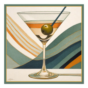 Midden Eeuw Modern Martini Cocktailuur Foto Afdruk