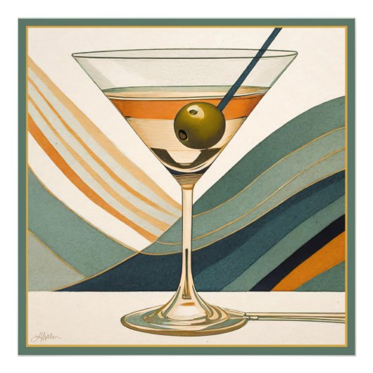 Midden Eeuw Modern Martini Cocktailuur Foto Afdruk (Voorkant)