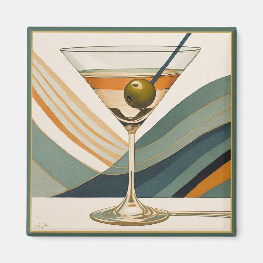 Midden Eeuw Modern Martini Cocktailuur Magneet (Voorkant)
