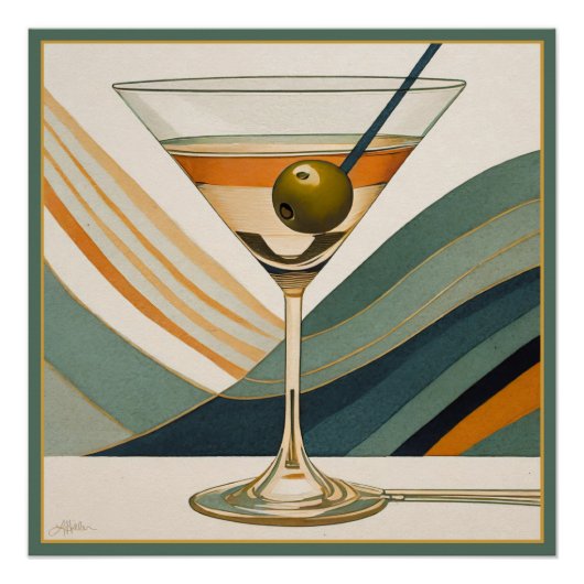 Midden Eeuw Modern Martini Cocktailuur Perfect Poster (Voorkant)