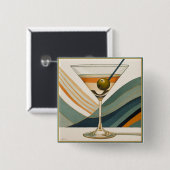Midden Eeuw Modern Martini Cocktailuur Vierkante Button 5,1 Cm (Voorkant /achterkant)