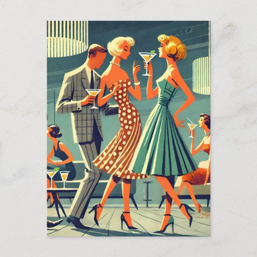Midden Eeuw Modern Martini Dans Cocktail Party Briefkaart (Voorkant)