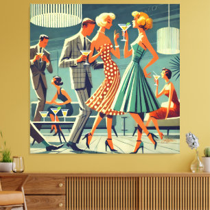 Midden Eeuw Modern Martini Dans Cocktail Party Canvas Afdruk
