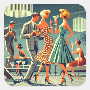 Midden Eeuw Modern Martini Dans Cocktail Party Vierkante Sticker