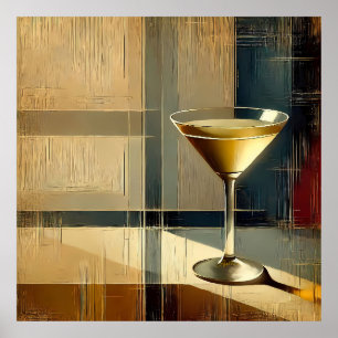 Midden eeuw modern martini in een maneschijn poster