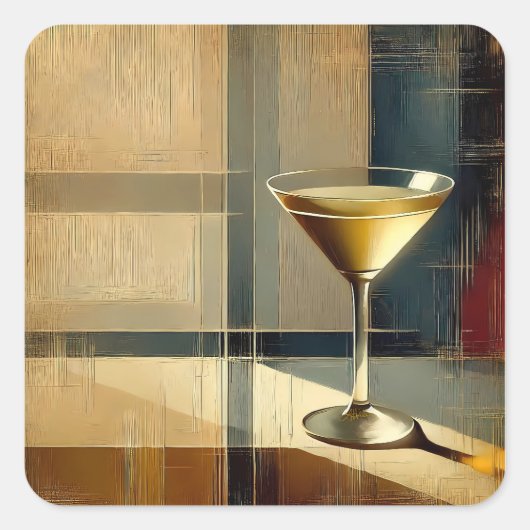 Midden eeuw modern Martini in een maneschijn Vierkante Sticker (Voorkant)