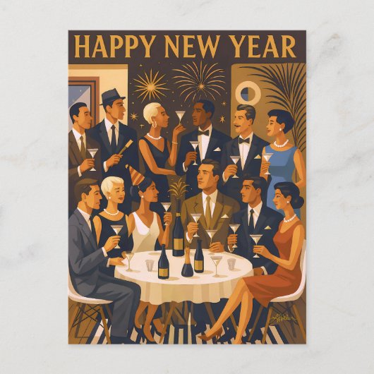 Midden eeuw modern martini intellectuelen nieuwjaa briefkaart (Voorkant)