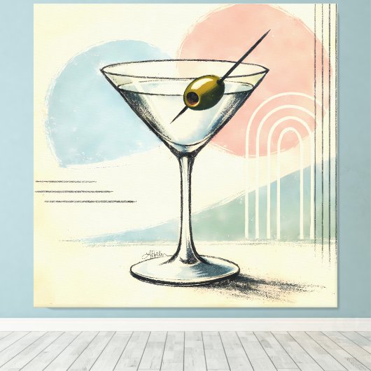Midden eeuw modern martini pastel minimalistische canvas afdruk (Insitu (Houten vloer))