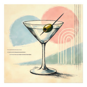 Midden eeuw modern martini pastel minimalistische  foto afdruk