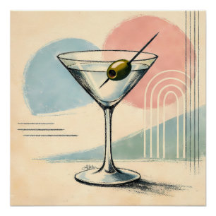 Midden eeuw modern martini pastel minimalistische  perfect poster