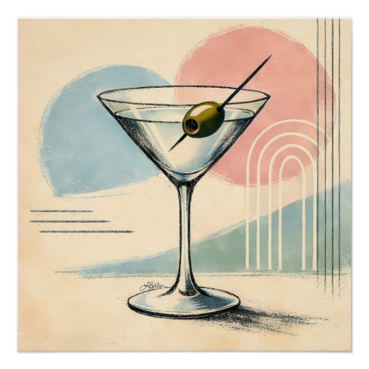 Midden eeuw modern martini pastel minimalistische  perfect poster (Voorkant)
