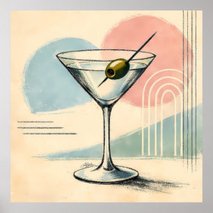 Midden eeuw modern martini pastel minimalistische  poster