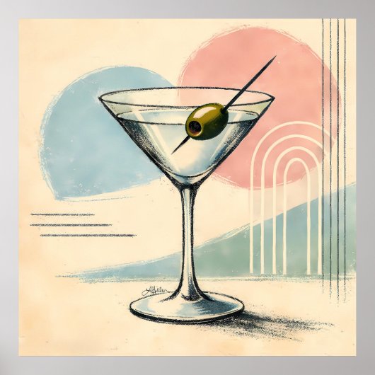 Midden eeuw modern martini pastel minimalistische poster (Voorkant)