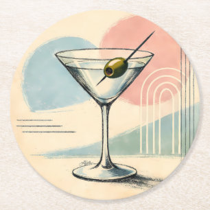 Midden eeuw modern martini pastel minimalistische ronde kartonnen onderzetter