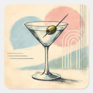 Midden eeuw modern martini pastel minimalistische  vierkante sticker