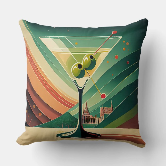 Midden Eeuw Modern Martini Reis Kathedraal Uitzich Kussen (Voorkant)