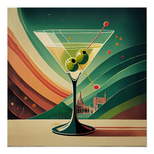 Midden Eeuw Modern Martini Reis Kathedraal Uitzich Perfect Poster (Voorkant)