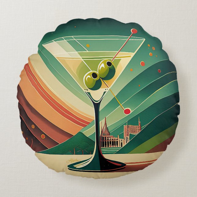 Midden Eeuw Modern Martini Reis Kathedraal Uitzich Rond Kussen (Voorkant)