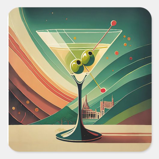 Midden Eeuw Modern Martini Reis Kathedraal Uitzich Vierkante Sticker (Voorkant)