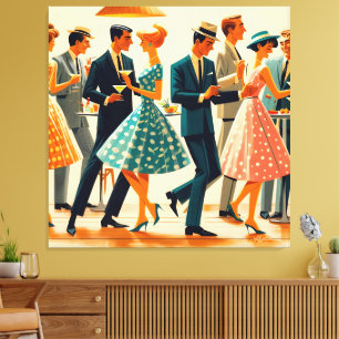 Midden eeuw modern martini's dansfeest canvas afdruk