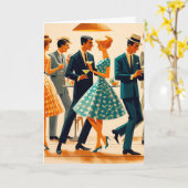 Midden eeuw modern martini's dansfeest kaart (Gele Bloem)
