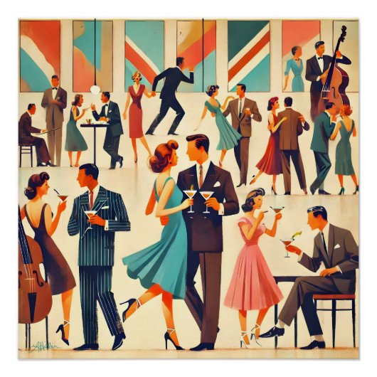 Midden eeuw modern Martinis in de Club Perfect Poster (Voorkant)