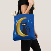 Midden Eeuw Modern MCM Retro Atomische Zwarte Kat  Tote Bag (Dichtbij)