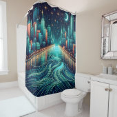 "Midden-eeuw modern nachtlandschap" Douchegordijn (In situ)