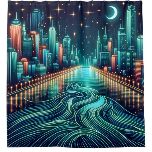 "Midden-eeuw modern nachtlandschap" Douchegordijn (Voorkant)