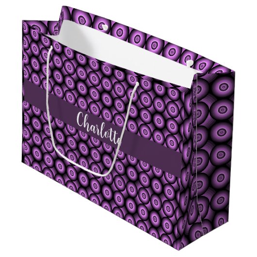 Midden eeuw modern paars cirkel naam monogram groot cadeauzakje (Voorkant Gekanteld)