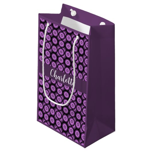 Midden eeuw modern paars cirkel naam monogram klein cadeauzakje (Voorkant Gekanteld)