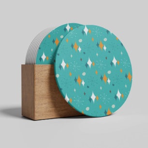 Midden eeuw modern patroon in turquoise zandsteen onderzetter