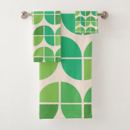 Midden eeuw modern patroon met geometrisch groen bad handdoek