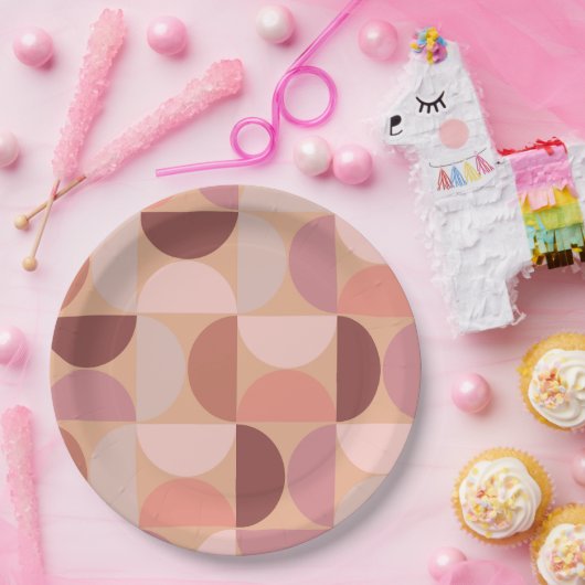 Midden eeuw modern patroon Peach Fuzz Papieren Bordje (Feest)