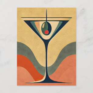Midden eeuw modern "pimento olijf martini golf" briefkaart