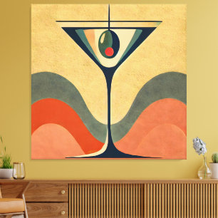 Midden eeuw modern "pimento olijf martini golf" canvas afdruk