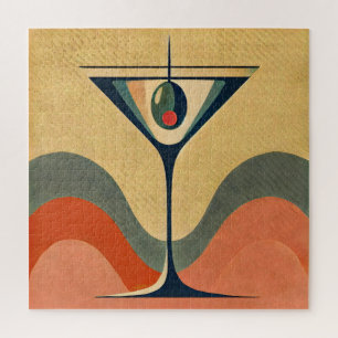 Midden eeuw modern "pimento olijf martini golf" legpuzzel
