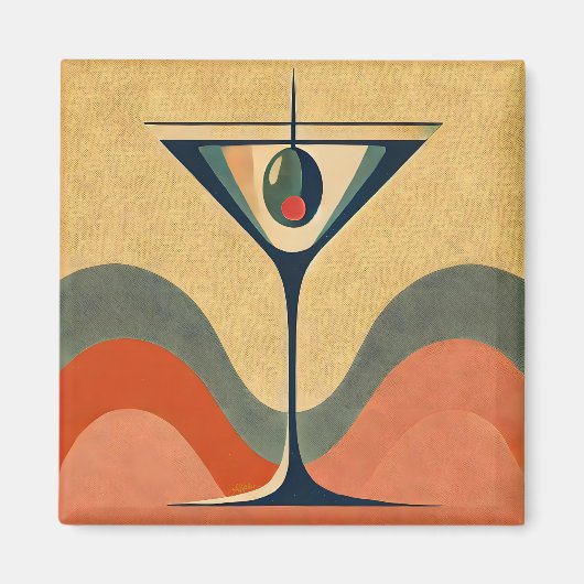 Midden eeuw modern "pimento olijf martini golf" magneet (Voorkant)