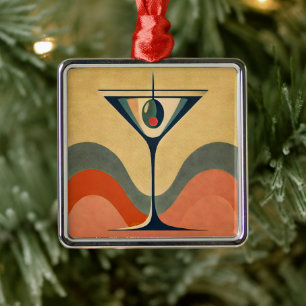 Midden eeuw modern "pimento olijf martini golf" metalen ornament